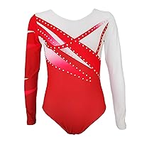 Red Long-Sleeved Gymnastics Leotard for Girls Premium Quality Stretchy Gymnastics Tights