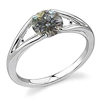 1.16 ct VS1 Round Moissanite Solitaire Silver Plated Engagement Ring White Gray Color Size 8