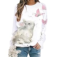 EFOFEI Women's Happy Easter's Day O Neck Tops Cute Rabbit Graphic Sweatshirts Casual Animal Print Pullover