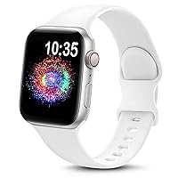 TreasureMax Silicone Sport Band for Apple Watch - Compatible with 38mm, 40mm, 41mm, 42mm, 44mm, 45mm, 49mm - Soft Strap for Series 9, 8, 7, 6, 5, 4, 3, 2, 1 SE - White 38/40/41MM