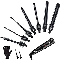 7 in 1 Curling Wand Set: Ohuhu Curling Iron Wand 7Pcs 0.35 to 1.25 Inch Interchangeable Ceramic Barrel Heat Protective Glove 2 Clips Dual Voltage Hair Curler for Girls Women Mother Gift Black