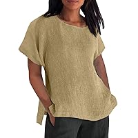 Dolman Short Sleeve Tops for Women, Women's Solid Colour Loose Casual Shirt Cotton Blouse Summer, S XXXL