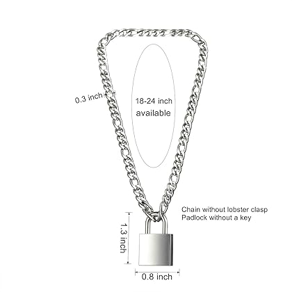 DIBOLA Padlock Necklace Stainless Steel Lock Chain for Men Women Silver 18-24 inch