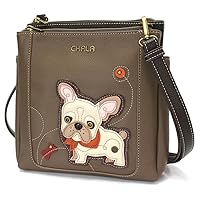 Chala French Bulldog RFID Protected Vegan Leather Merry Messenger Bag (Brown)