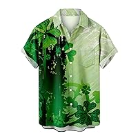 Mens St.Patrick's Day Shirt Irish Clover Printed Casual Short Sleeve Hawaiian Button Up Bowling Shirts Shamrock Tops