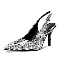 Mettesally Women's Beaded Slingback Pumps Stilettos Heels Closed Pointed Toe Fashion Dress Shoes 3.5 Inches