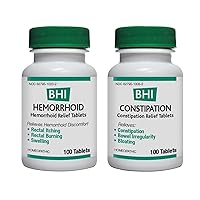 BHI Constipation Relief Natural, Safe Homeopathic Relief - 100 Tablets and BHI Hemorrhoid Relief Natural, Safe Homeopathic Relief - 100 Tablets Bundle