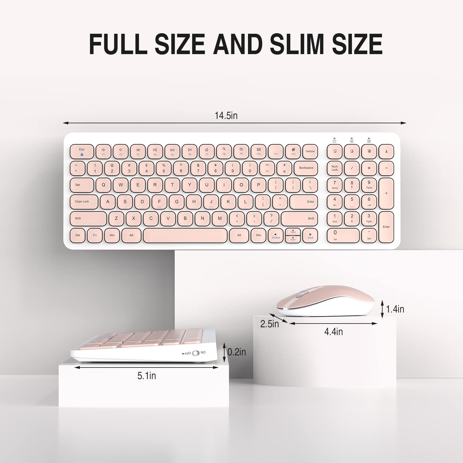 Wireless Keyboard Mouse Combo, cimetech Compact Full Size Wireless Keyboard and Mouse Set Less Noise Keys 2.4G Ultra-Thin Sleek Design for Windows, Computer, PC, Notebook, Laptop - Bright Pink