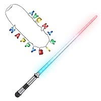 2 in 1 Bundle Light Up Happy LED Lights Necklace and 28 Inches Patriotic Light Saber