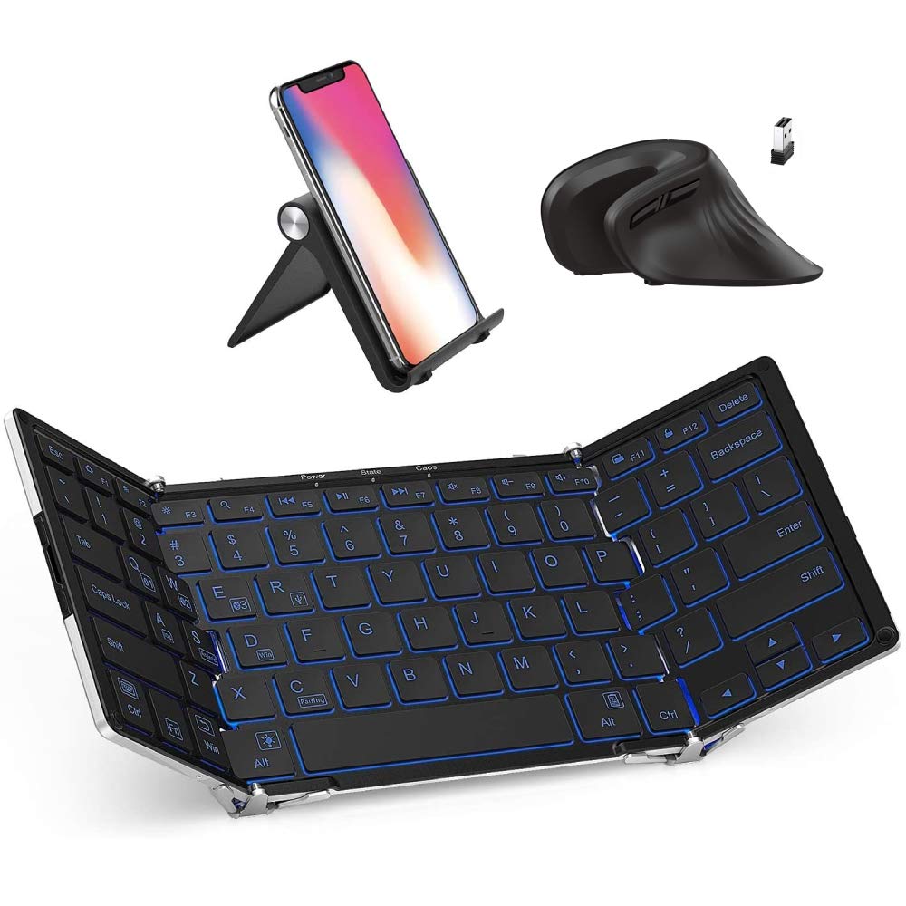 iClever BK05 Bluetooth Keyboard with 3-Color Backlight, Bluetooth 5.1 Multi-Device Foldable Keyboard with Aluminum Alloy Base and iClever Ergonomic...