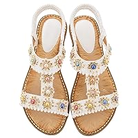 Women's Flat-Sandals Open-Toe Rhinestone Jewelry T-Strap Summer Beach Sandal