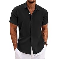 COOFANDY Men's Linen Shirts Short Sleeve Casual Shirts Button Down Shirt for Men Beach Summer Wedding Shirt
