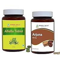 HERBAL HILLS Alfalfa Tablet and Arjuna Capsules Bark Extract Pack of 2 Combo