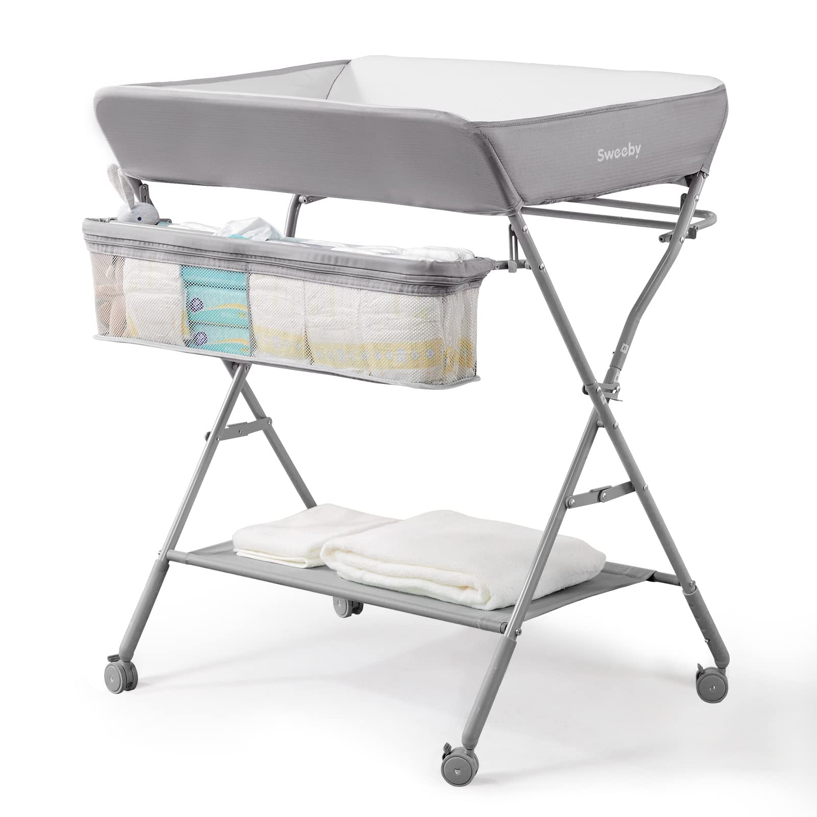 Sweeby Infant Changing Table with Changing Pad, Changing Table Portable Pad Nursery Furniture Baby Changing Station, Gray