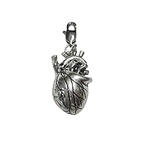 Black and Silver Toned Large Anatomical Heart Pendant Zipper Pull Charm