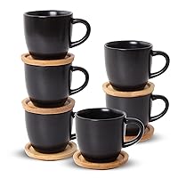 Hasense 4 OZ Espresso Cups and Saucers Set of 6, Demitasse Cups with Handle for Coffee Drinks, Latte, Cappuccino, Cafe Mocha and Tea, Porcelain Coffee Cups for Coffee Bar Home and Party, Black