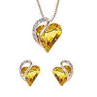 Leafael Infinity Love Crystal Heart Bundle Jewelry Set with Amber Brown Healing Stone Crystal for Balance Gifts for Women Necklace Earrings, 18K Rose Gold Plated