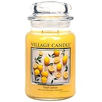 Village Candle Fresh Lemon Large Apothecary Jar, Scented Candle, Yellow, 21.25 oz.