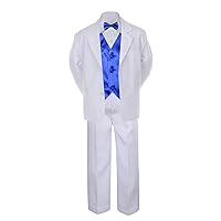 7pc Royal Blue Vest Bow Tie Boy Baby Toddler Kid White Formal Suit Tuxedo S-20
