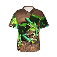 Funny Frogs Men's Casual Button-Down Hawaiian Shirts â€“ Funky Tropical Summer Outfits â€“ Retro Printed Beach Wear for Men