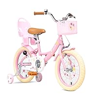 Girls Bike with Basket for Toddlers and Kids Aged 3-14 Years Old,14 16 18 Inch Kids Bike with Training Wheels,20 Inch Without Training Wheels, Princess Style Bicycle with Doll Seat & Daisy Prints