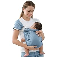 Ring Sling Baby Carrier for Newborn to Toddler,Soft Linen Cotton Baby Wraps Carrier, Easy Wearing Double Loop Adjustable Muslin Baby Nursing Sling Ideal for New Mama,Parents,Infant Gift(Blue)