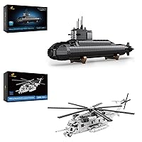 JMBricklayer Nuclear Submarine Building Block Set 61505 & CH-53 Helicopter Building Set 60008, Military Toy Model Kit, Collectible Home Room Decor, Ideal Gifts for Kid 14+, Adults and Military Fans