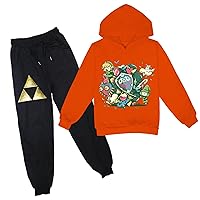 Unisex Kids Pullover Hoodie Graphic Sweatshirt Tops+Jogger Pants-Two Piece Hooded Sweatsuit for Child(2-14Y)