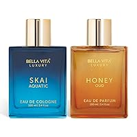 Bella Vita Luxury Skai Unisex EDC & Honey Oud Eau De Parfum Unisex Perfume Combo, Pack of 2 Premium Long Lasting Fragrance Scents for Men & Women, 100 Ml Each