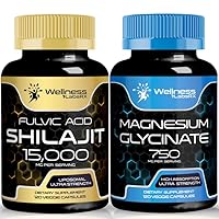 Magnesium Glycinate Capsules - 750mg - Magnesium Supplement High Absorption Supplement │Shilajit Pure Himalayan Organic Capsules with Naturally Occuring Fulvic Acid