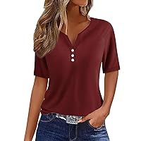 Gradient Summer Tops for Women 2024 Vacation Trendy V Neck Boho Short Sleeve Shirts Casual Loose Comfy Tunic Clothes