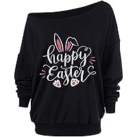 Easter Women's Loose Baggy Off Shoulder Cute Rabbit Long Sleeve Bunny Sweatshirt Tops