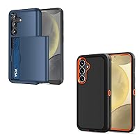 Jiunai 2 Pack Samsung Galaxy S24+ Plus Case Card Holder & Heavy Duty Armor Case Dual Layer Shockproof 2 Pcs Cell Phone Case Cover for Samsung Galaxy S24+ Plus 5G 6.7 inches Navy & Black Orange