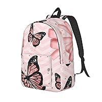 Canvas Backpack For Women Men Laptop Backpack Butterfly Pink Travel Daypack Lightweight Casual Backpack