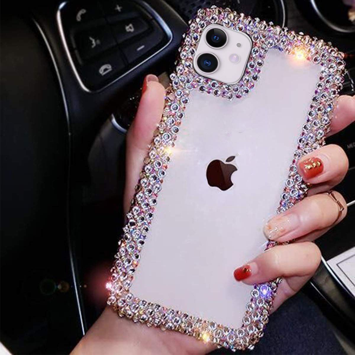 Bonitec Jesiya Compatible with iPhone 12 Case 3D Luxury Glitter Sparkle Bling Case Luxury Shiny Crystal Rhinestone Diamond Bumper Clear Protective Case Cover Clear for Women
