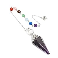 CHGCRAFT Natural Amethyst Crystal Pendulum with 7 Chakra Stone Beads Chain Hexagonal Point Prism Pendant for Dowsing Divination Reiki