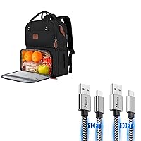 MATEIN Lunch Backpack for Women, Insulated Cooler Backpacks with USB Port, 15.6 inch College Laptop Backpack, USB C 3A Fast Charging Cable, 2 Pack 10FT Extra Long Sturdy Braided USB Type C Cable