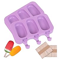 Oval Popsicle Molds Set of 2, Mavis's Diary Lay Flat Silicone Ice Pop Molds 3 Cavities Homemade Ice Cream Mold with Lid, BPA Free Cake Pop Molds with 100 Wooden Sticks for DIY Ice Maker(Oval Set of 2)