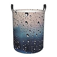 Rain Drops on Glass Print Laundry Basket for Bathroom Laundry Hamper with Handles Collapsible Circular Hamper Waterproof Dirty Clothes Hamper Organizer Basket
