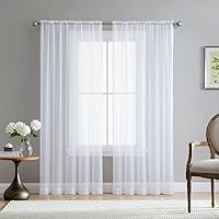 HLC.ME White Sheer Voile Window Treatment Rod Pocket Curtain Panels for Kitchen, Bedroom and Living Room (54 x 132 inches Long, Set of 2)