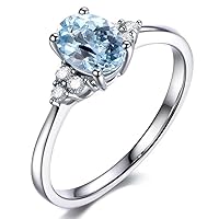 Fashion Gemstone Sea Blue Aquamarine Oval Cut 14K White Gold Engagement Women's Diamond Band Ring Set