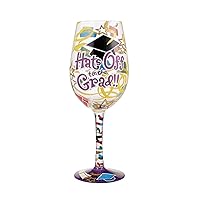 Enesco Designs by Lolita Hats Off to The Graduate Hand-Painted Artisan Wine Glass, 15 Ounce, Multicolor