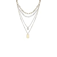 Nautica 14K Gold Plated Brass Necklace - Four Row Layered Pendant Chain Necklace for Women
