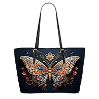 Intricate and Vibrant Butterfly Beauty Leather Tote Bag