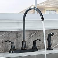 3 Hole or 4 Hole 2 Handle Kitchen Faucet with Side Sprayer, Commercial Lead-Free Oil Rubbed Bronze Kitchen Sink Faucets for Rv Kitchen Sinks with High-Arc Spout & Side Sprayer