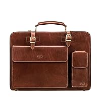 Maxwell Scott - Mens Luxury Italian Leather Large Square Briefcase - Zip Closure - Handmade in Italy - The Alanzo