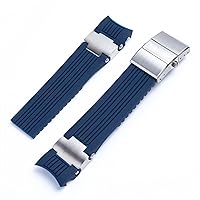 22x20mm Diver and Marine Waterproof Soft Silicone Rubber Watchband Wrist Watch Band Belt for Ulysse Nardin Strap Folding Buckle (Color : Blue Silver Set, Size : 22MM)