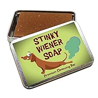 Gears Out Stinky Wiener Soap Bar in Gift Tin Set Coffee Scented Soap for Adults Hands Body Stocking Stuffers for Men White Elephant Weener Dog Lovers Bath