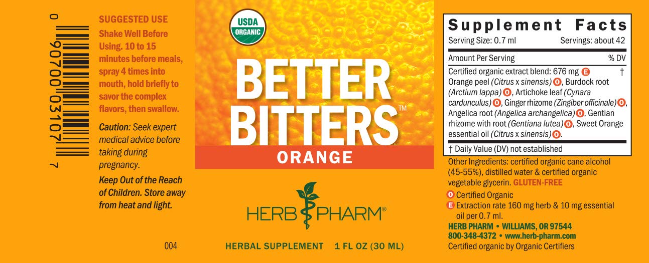 Herb Pharm Better Bitters Certified Organic Digestive Bitters, Orange, 1 Ounce (Pack of 2)