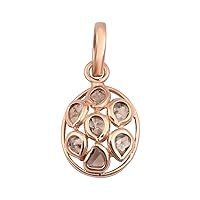 0.50 CTW Natural Rose Cut Champagne Diamond Geometric Oval Post Pendant 925 Sterling Silver Rose Gold Plated